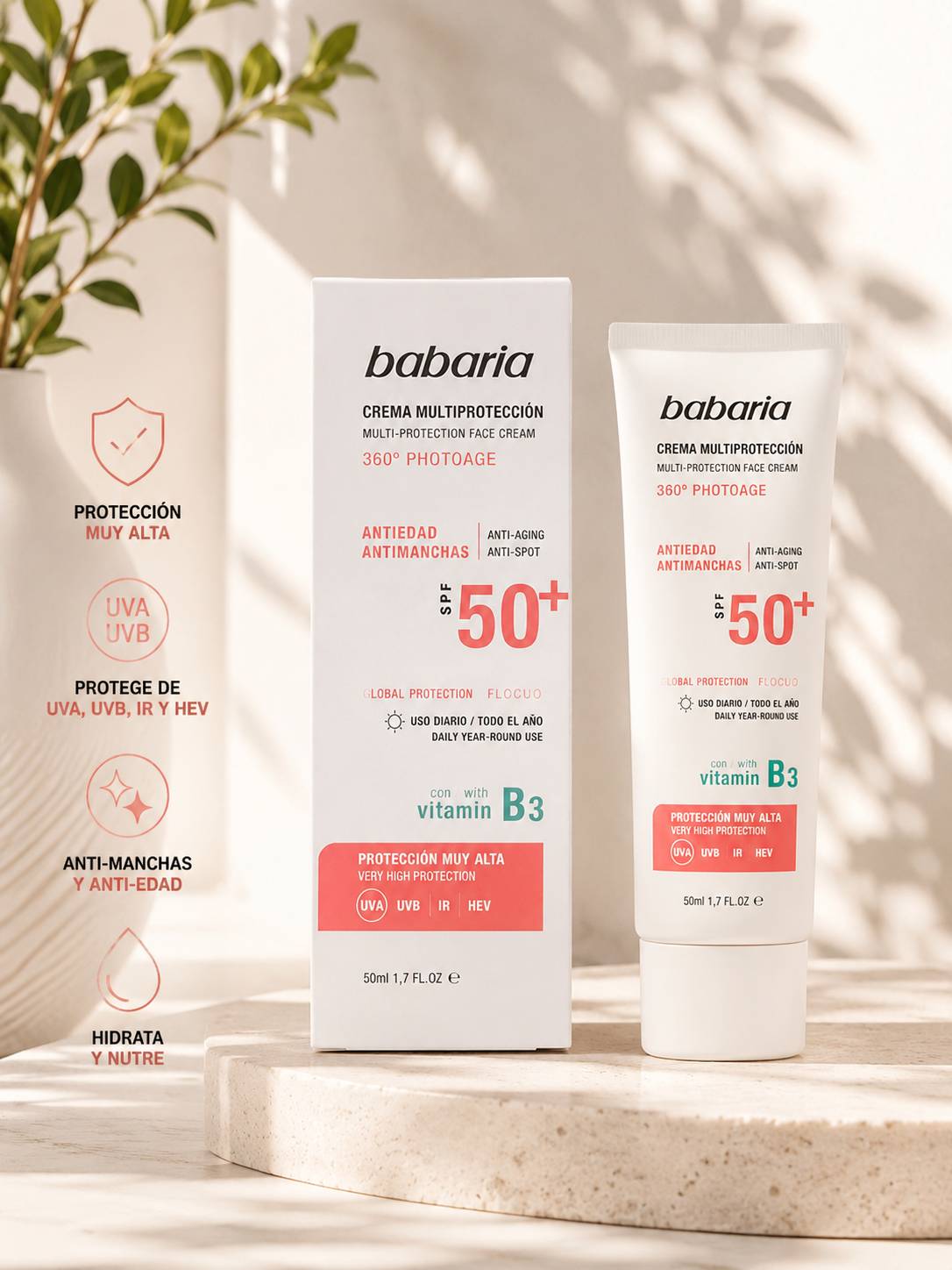 کرم چندمنظوره ضدآفتاب باباریا SPF 50+ مدل 360° Photage